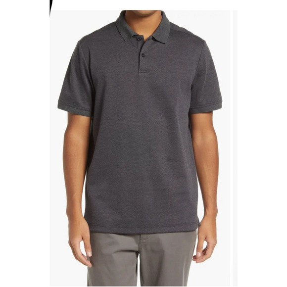 Theory Bron B Atlas Pique Polo Shirt Mens Size‎ M Charcoal Gray Short Sleeve - Picture 1 of 9